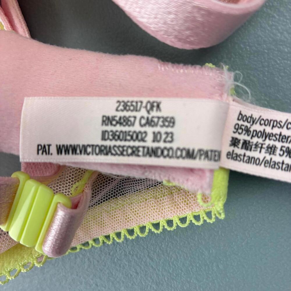 Victoria's Secret Tease Pink and Yellow Lace Trimmed Pushup Bra - Picture 5 of 8